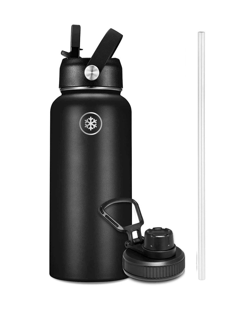 ibsun - 1L Vacuum Insulated Stainless Steel Water Bottle with Straw & Spout Lids, Double Wall Sweat-Proof to Keep Beverages Cold for 24Hrs or Hot for 12Hrs - Image 1