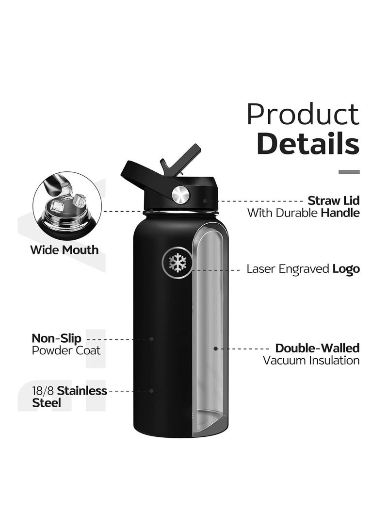 ibsun - 1L Vacuum Insulated Stainless Steel Water Bottle with Straw & Spout Lids, Double Wall Sweat-Proof to Keep Beverages Cold for 24Hrs or Hot for 12Hrs - Image 1