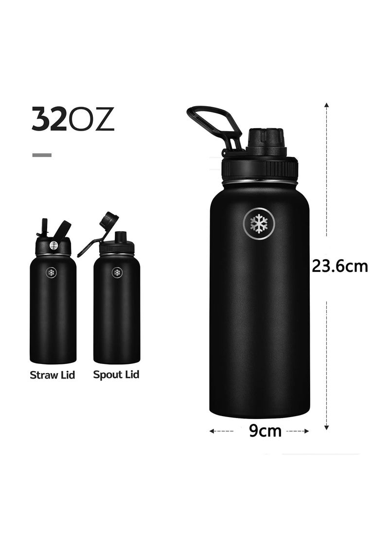 ibsun - 1L Vacuum Insulated Stainless Steel Water Bottle with Straw & Spout Lids, Double Wall Sweat-Proof to Keep Beverages Cold for 24Hrs or Hot for 12Hrs - Image 1