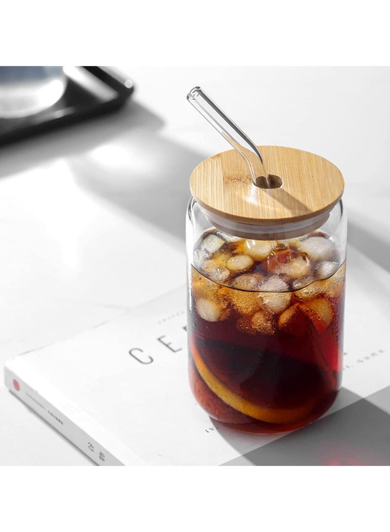 Drinking Cup Set with Bamboo Lids and Glass Straw, Iced Coffee Cups, Soda, Gift with Cleaning Brush - Image 2