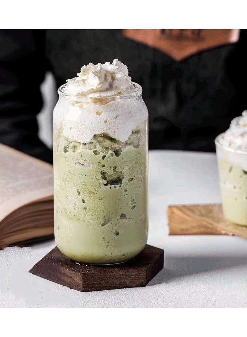 Drinking Cup Set with Bamboo Lids and Glass Straw, Iced Coffee Cups, Soda, Gift with Cleaning Brush - Image 5