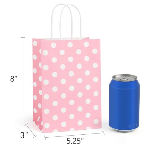 BagDream Small Gift Bags 25Pcs 5.25x3x8 Inches Kraft Paper Bags with Handles, Pink Dot Paper Gift Sacks for Retail, Merchandise, Party Favor, Small Business - Image 2