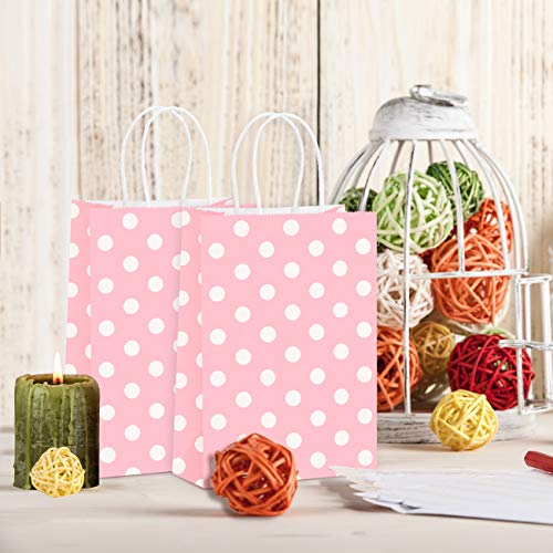 BagDream Small Gift Bags 25Pcs 5.25x3x8 Inches Kraft Paper Bags with Handles, Pink Dot Paper Gift Sacks for Retail, Merchandise, Party Favor, Small Business - Image 4