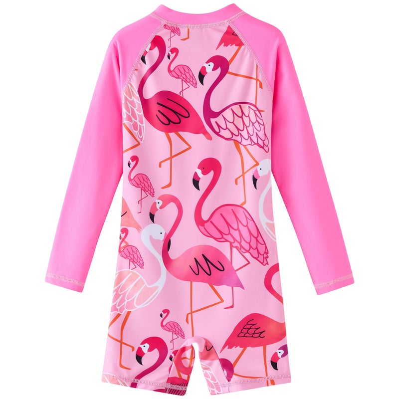 UMELOK Girls Rash Guard Swimsuits Long Sleeve One Piece Swimwear with UPF 50+ Sun Protection Zipper Bathing Suits Rose Red,Flamingo,8Y - Image 5