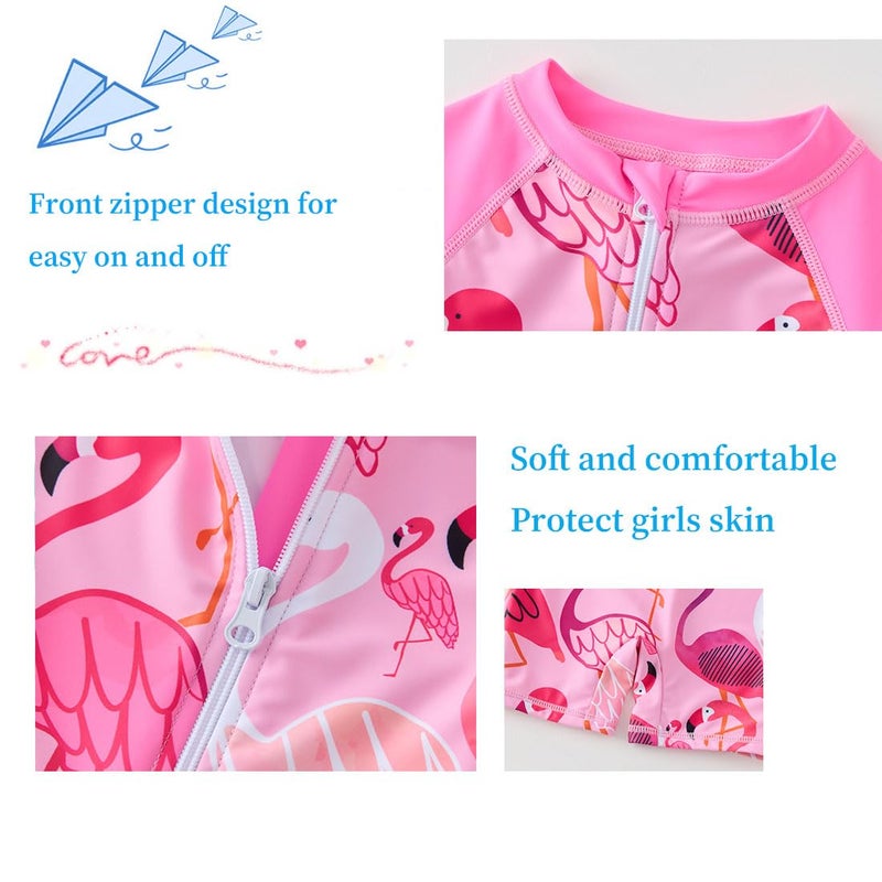 UMELOK Girls Rash Guard Swimsuits Long Sleeve One Piece Swimwear with UPF 50+ Sun Protection Zipper Bathing Suits Rose Red,Flamingo,8Y - Image 3
