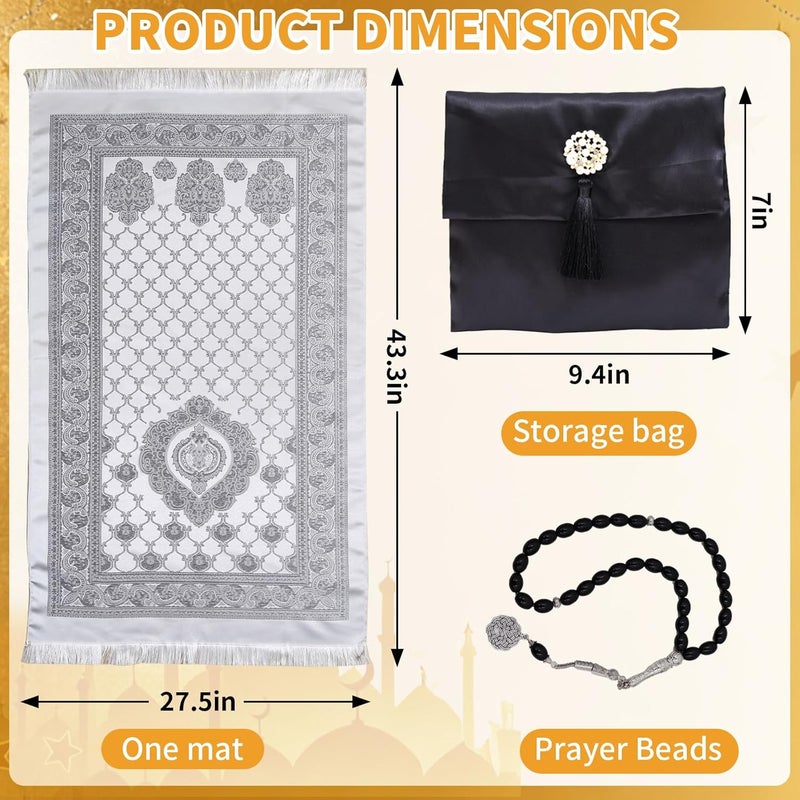 Pomefar Ramadan Prayer Mat with Beads & Elegant Fabric Bag, Foldable Washable Polyester Praying Rug, Gift for Men Women(Black) - Image 3