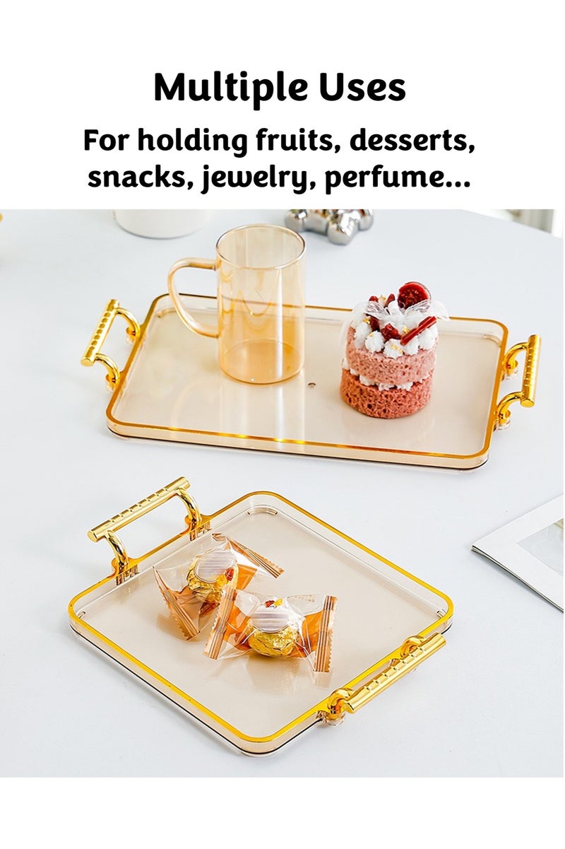 يوآ 3 قطع صينية تقديم مستطيلة الشكل بمقابض كبيرة ومتوسطة وصغيرة، طاولة قهوة مزخرفة للمنزل، صينية طعام، صينية فاكهة، صينية بار، صينية عطور، صينية كوكتيل، لتقديم الطعام والمشروبات والوجبات الخفيفة، للاستخدام في المطبخ المنزلي والمكتب الخارجي والمطعم والمقهى - Image 4