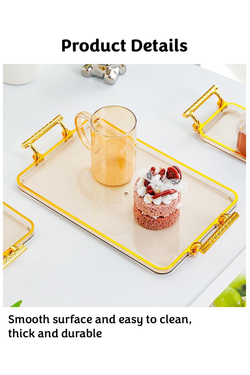 يوآ 3 قطع صينية تقديم مستطيلة الشكل بمقابض كبيرة ومتوسطة وصغيرة، طاولة قهوة مزخرفة للمنزل، صينية طعام، صينية فاكهة، صينية بار، صينية عطور، صينية كوكتيل، لتقديم الطعام والمشروبات والوجبات الخفيفة، للاستخدام في المطبخ المنزلي والمكتب الخارجي والمطعم والمقهى - Image 3