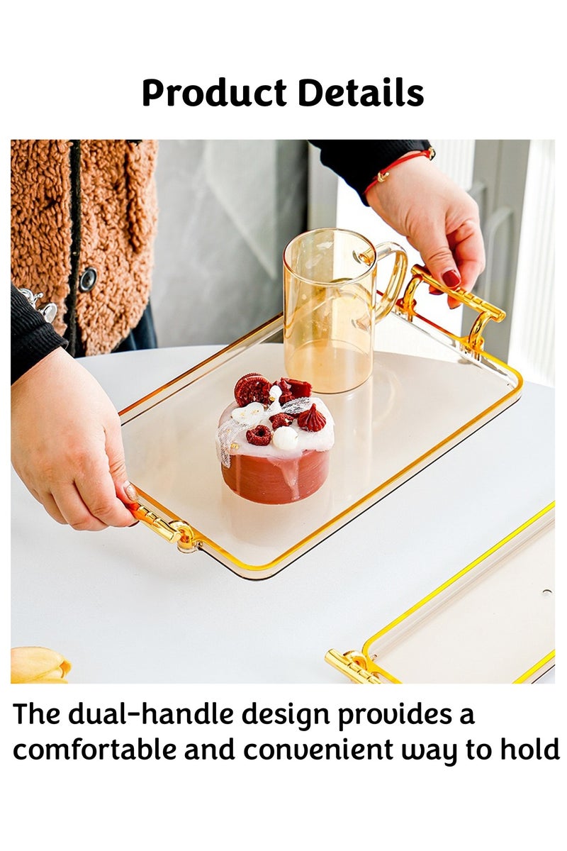 يوآ 3 قطع صينية تقديم مستطيلة الشكل بمقابض كبيرة ومتوسطة وصغيرة، طاولة قهوة مزخرفة للمنزل، صينية طعام، صينية فاكهة، صينية بار، صينية عطور، صينية كوكتيل، لتقديم الطعام والمشروبات والوجبات الخفيفة، للاستخدام في المطبخ المنزلي والمكتب الخارجي والمطعم والمقهى - Image 2