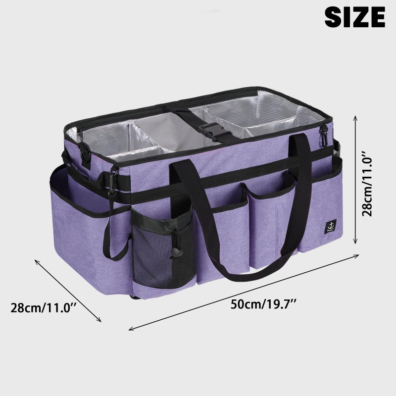Timoxi Extra large Cleaning Caddy Bag Built-in Sturdy Support Board, Cleaning Organizer with Detachable Divider, Cleaning Supply Tote with Adjustable Shoulder Strap (Purple, 19'' x 11'' x 11'') - Image 2