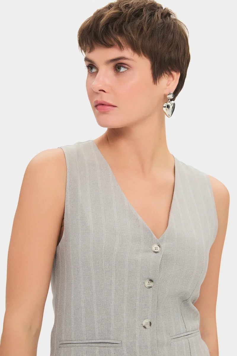 JUNE Pinstripe Button-Down Dress