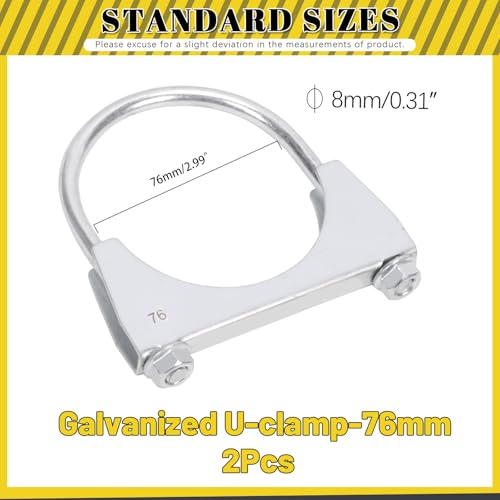 Mardatt 2Pcs 3 76mm Exhaust U Clamps U Bolt Muffler Clips Silver Steel Automotive Exhaust Clamps - Image 3