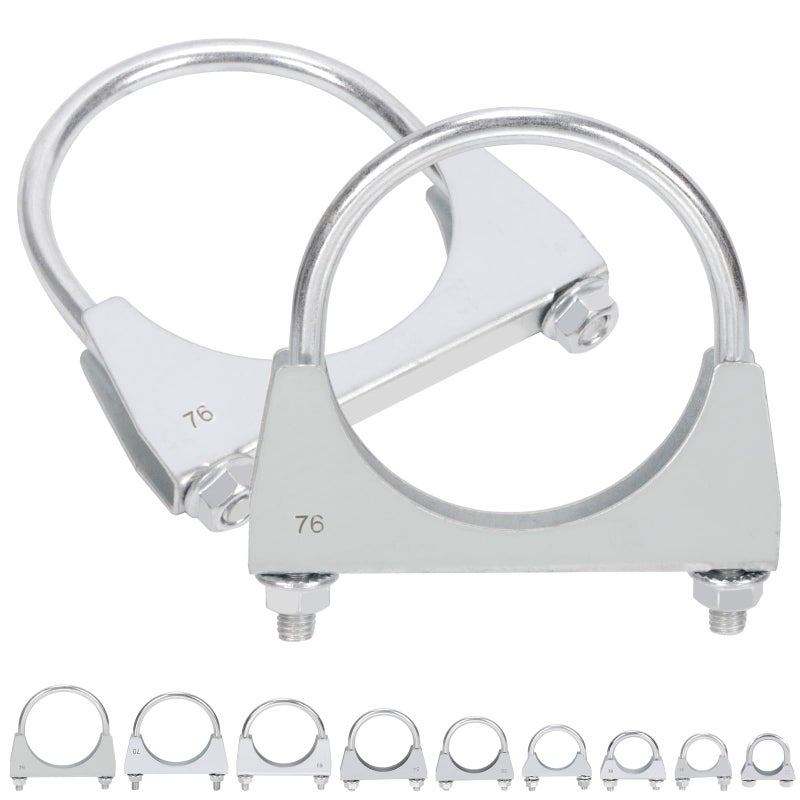 Mardatt 2Pcs 3 76mm Exhaust U Clamps U Bolt Muffler Clips Silver Steel Automotive Exhaust Clamps - Image 2