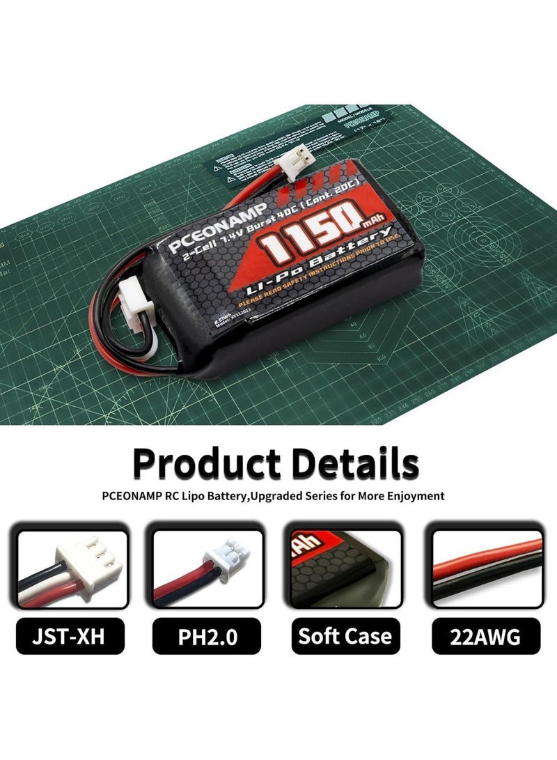 PCEONAMP SCX24 Battery 1150mAh 2S 7.4V Lipo Battery 20C(Burst 40C) with PH2.0 Plug for SCX24 RC Models with USB Charger - Image 2