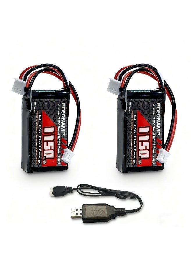 PCEONAMP SCX24 Battery 1150mAh 2S 7.4V Lipo Battery 20C(Burst 40C) with PH2.0 Plug for SCX24 RC Models with USB Charger - Image 1