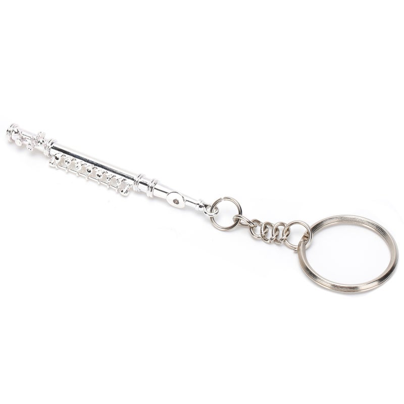 Flute Keychain Metal Key Ring Gift Decoration Musical Instrument Ornament Silver - Image 3