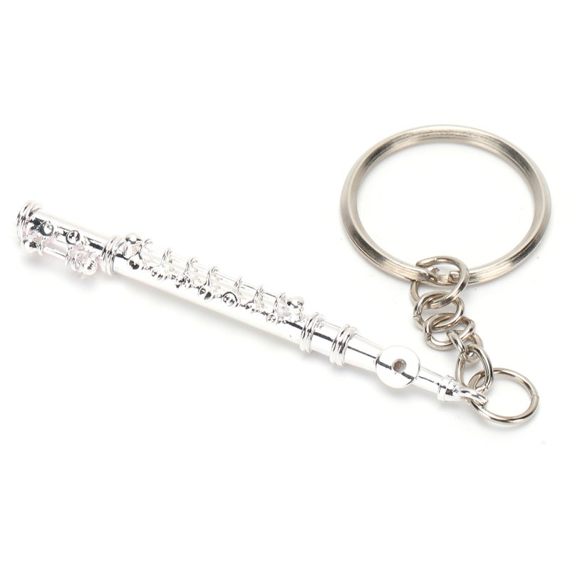 Flute Keychain Metal Key Ring Gift Decoration Musical Instrument Ornament Silver - Image 5