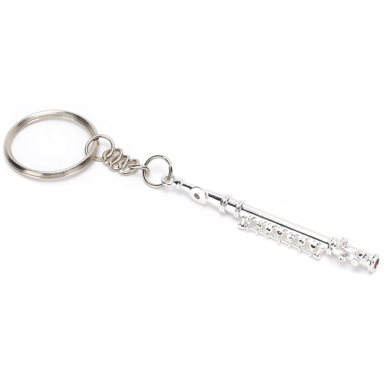 Flute Keychain Metal Key Ring Gift Decoration Musical Instrument Ornament Silver - Image 4