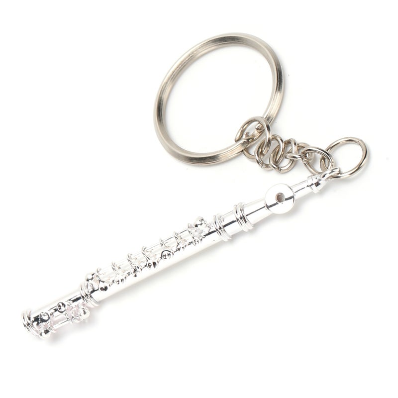 Flute Keychain Metal Key Ring Gift Decoration Musical Instrument Ornament Silver - Image 2