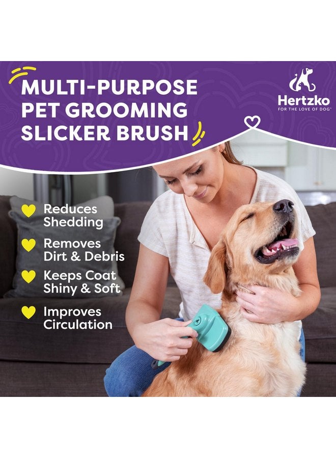 Hertzko Dog Brush for Shedding - Self Cleaning Slicker Brush for Dogs and Cats - Gently Removes Loose Hair, Tangles, and Dirt - Grooming Brush Suitable for Long or Short Coats - Aqua - Image 2