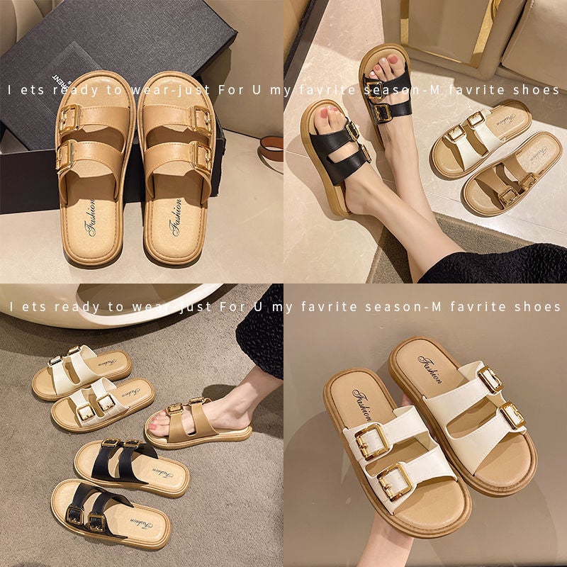 2025 Retro Thick Bottom Belt Buckle Slippers Women'S Summer Casual Slippers With Non-Slip Slippers - Image 3