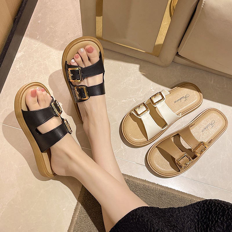 2025 Retro Thick Bottom Belt Buckle Slippers Women'S Summer Casual Slippers With Non-Slip Slippers - Image 4
