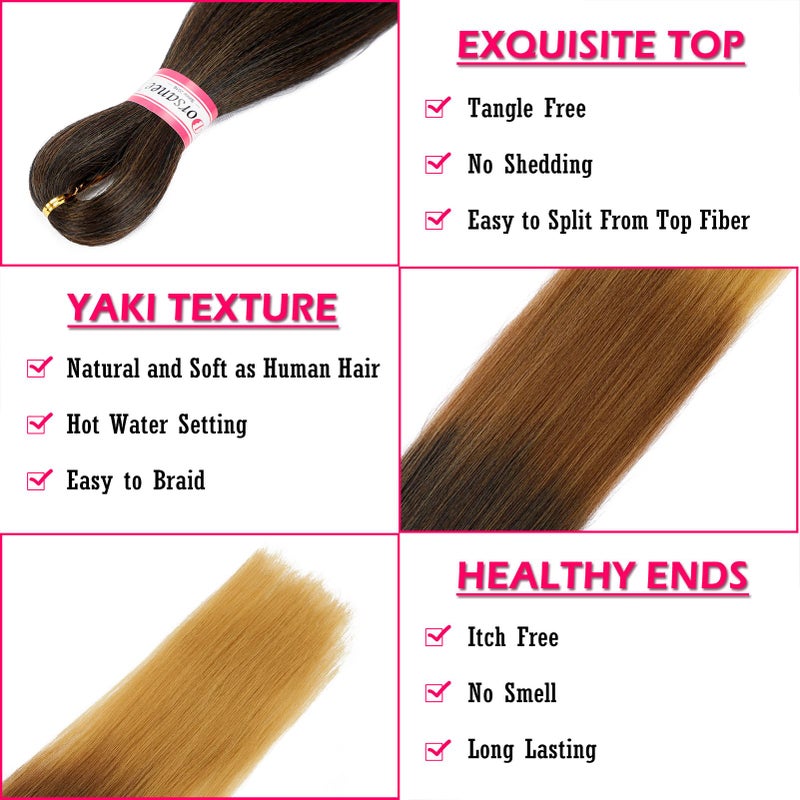 Dorsanee 3 Tone Pre-stretched Braiding Hair Synthetic Braids Professional Hair Extensions for Braiding 20 Inch Yaki Texture Straight Ombre Brown Blond Color Mixed Crochet Twist Hair 8Pcs/lot (#1B/30/27) - Image 3
