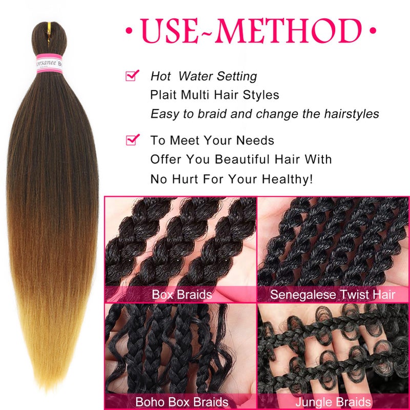 Dorsanee 3 Tone Pre-stretched Braiding Hair Synthetic Braids Professional Hair Extensions for Braiding 20 Inch Yaki Texture Straight Ombre Brown Blond Color Mixed Crochet Twist Hair 8Pcs/lot (#1B/30/27) - Image 4