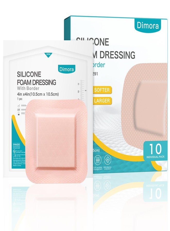 Dimora Ultra Soft Silicone Foam Dressing 4"x4" (10 Pack)- Super Absorbent Wound Dressing with Widened Border, Adhesive Foam Bandages for Bed Sores, Ulcer, Surgical Wound - Image 1