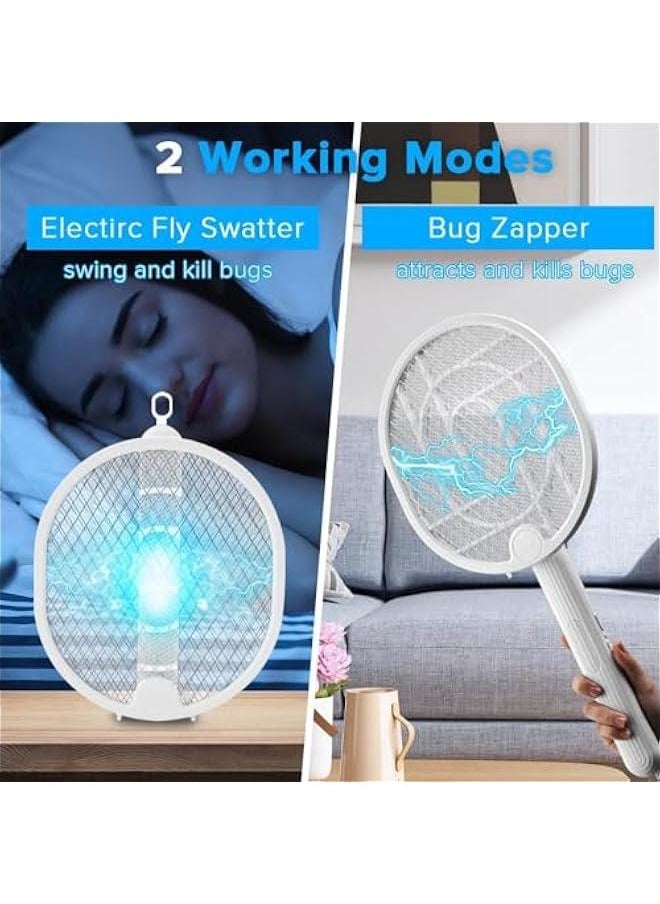HOOKOR Fly Swatter Electric Racket, 2 in 1 Electric Bug Zapper Racket, Rechargeable Foldable Fly Swatter Bug Zapper, Fly Killer Mosquitoes Trap Lamp, for Indoor Home Office Backyard Patio Camping  - Image 2