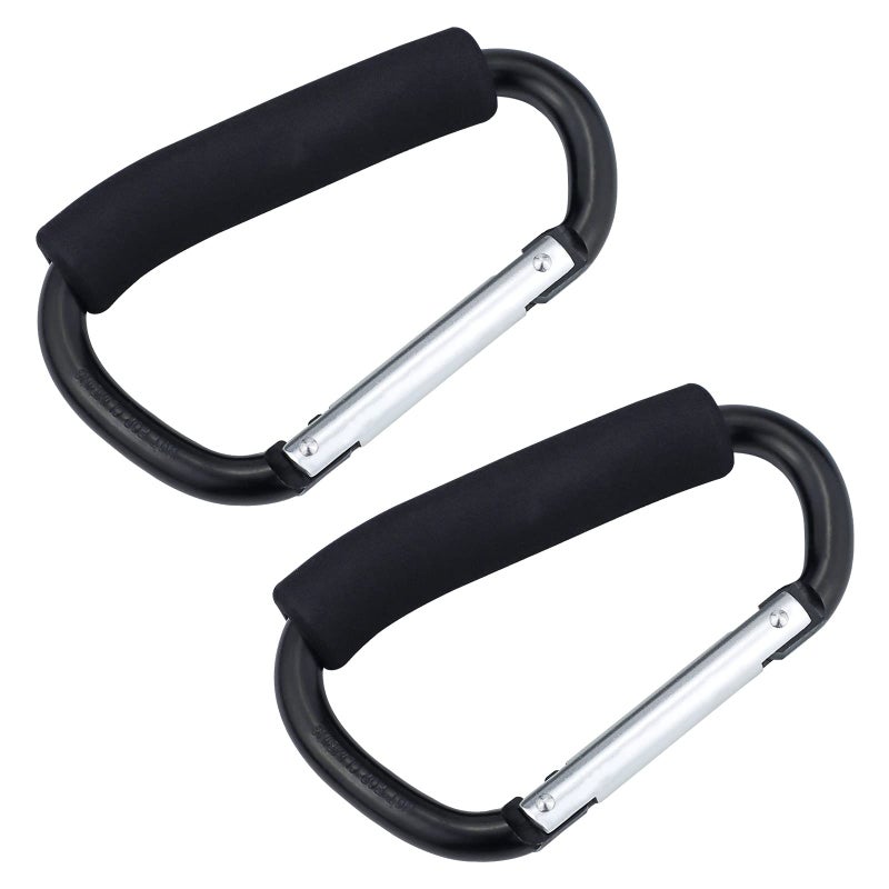 JIALEEY Grocery Bag Shopping Bag Holder Handle Carrier Tool Multi Purpose Snap Hook Stroller Hook Set Organizer Accessories with Soft Foam Grip for Hanging, Pack of 2, Black - Image 1