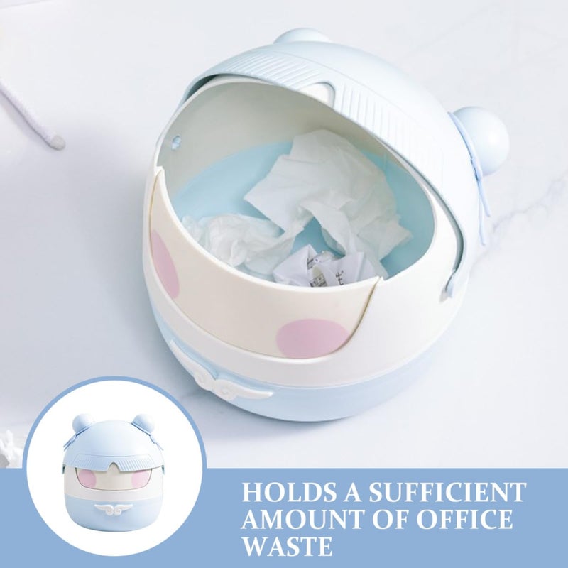 Blue Small Desktop Trash Can With Lid Portable Garbage Bin For Home Office Countertop - Image 4