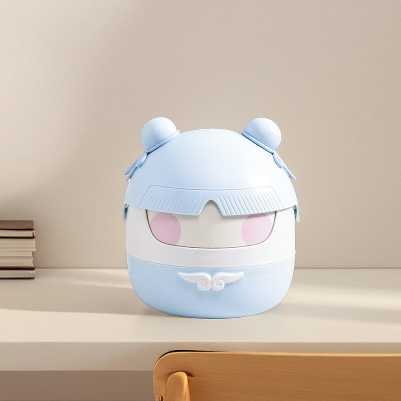 Blue Small Desktop Trash Can With Lid Portable Garbage Bin For Home Office Countertop - Image 5