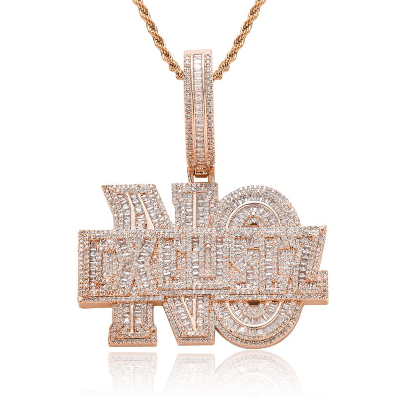 Generic Trendy Hip Hop Pendant Letter Hip Hop Necklace Mini Size Rhinestone Fashionableunique Men Womens Trendy Brand Accessories Rose gold + 3mm * 60cm stainless steel twist chain 