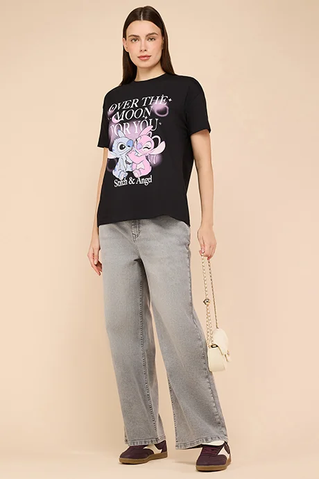 أر أند بي Washed Wide Leg Jeans with Button Closure