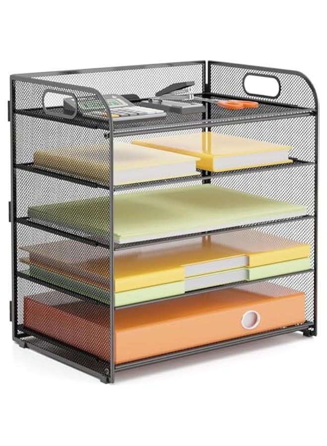 تراسل منظم اوراق من هوكور ملفات مكتبي 5 طبقات مع مقبض سطح المكتب معدني اسود لمستلزمات والمدرسة والمنزل صلب كربون - Image 1