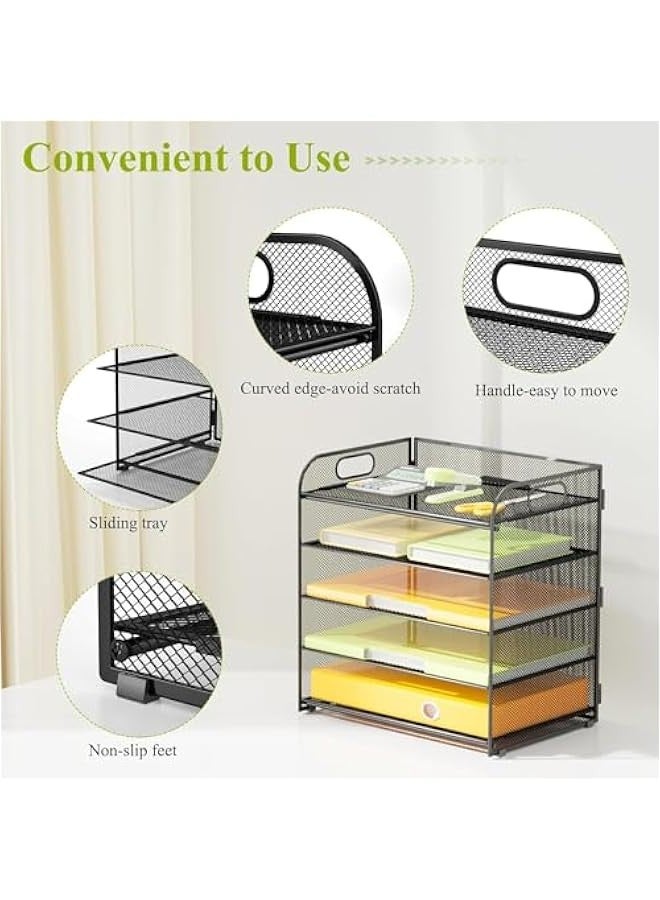 تراسل منظم اوراق من هوكور ملفات مكتبي 5 طبقات مع مقبض سطح المكتب معدني اسود لمستلزمات والمدرسة والمنزل صلب كربون - Image 4