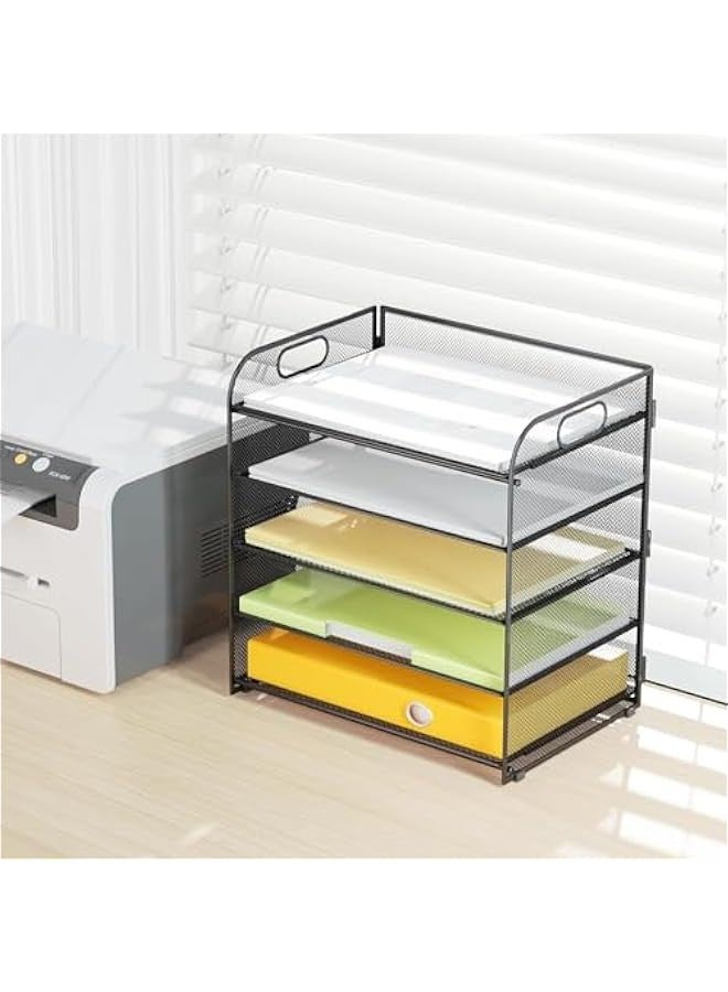 تراسل منظم اوراق من هوكور ملفات مكتبي 5 طبقات مع مقبض سطح المكتب معدني اسود لمستلزمات والمدرسة والمنزل صلب كربون - Image 5