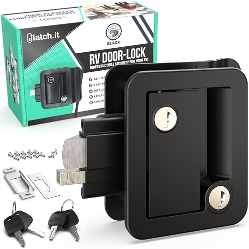 LATCH.IT Black RV Door Lock Replacement | Premium RV Door Handle & Camper Latch with 4 Keys | Trusted Trailer Lock for Travel Camper | Fits 2.75"x3.75" Holes | Travel Trailer Locks Replacement - Image 1