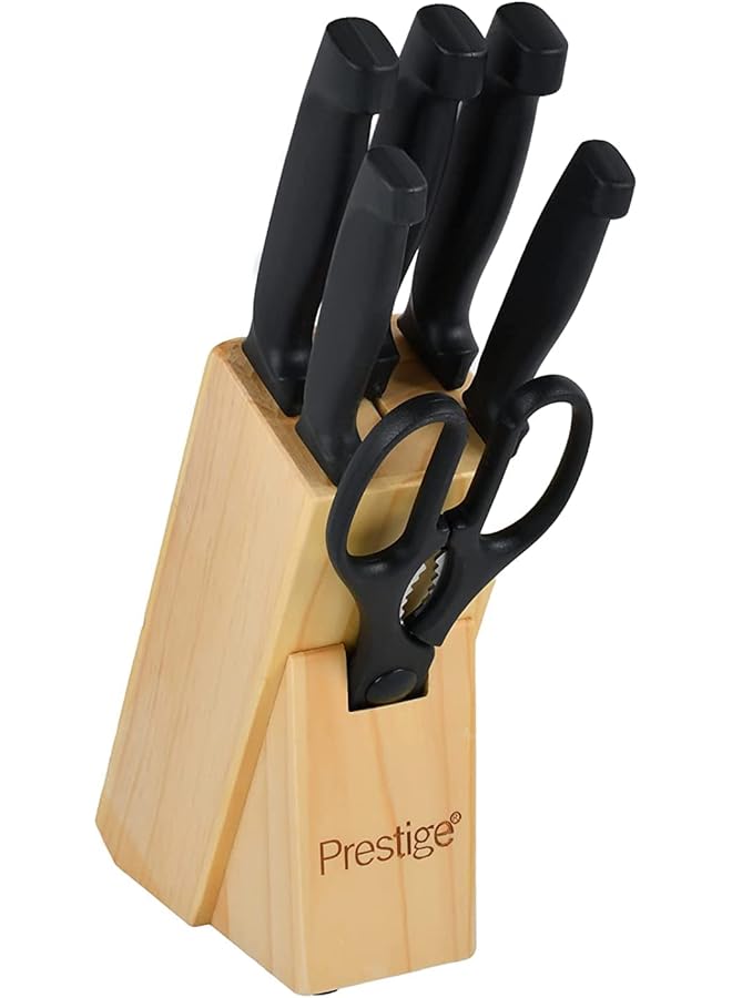 Prestige Bronze Pattern And Silver Plated Knife Block 7 Pieces Set Fade Proof Easy Cleaning Bread 8 Inch Chef 8 Inch Slicing 8 Inch Utility 5 Paring 3 Inch Scissor Stand Pr50919 Black - Image 1