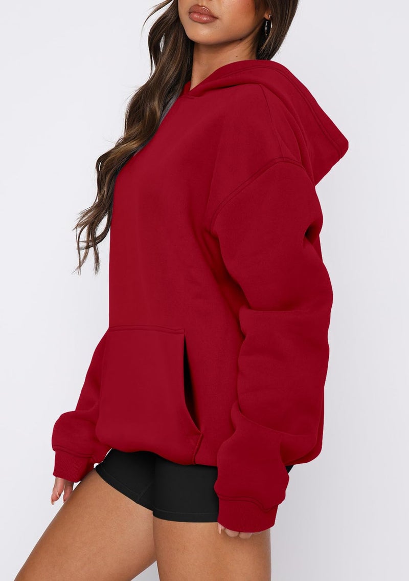 onlypuff Hoodies for Women Red Oversized Sweatshirts Hooded Pullover Casual Workout Soft Fall Fashion Outfits Winter ClothesXL - Image 4