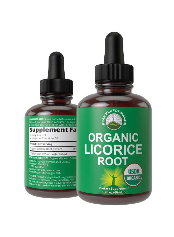 Peak Performance USDA Organic Licorice Root Extract Liquid Drops Supplement. Vegan Tincture for Digestion + Respiratory Health. Root Oil Herb Licorice Extract. Zero Sugar, Gluten Free Supplements for Women and Men - Image 1