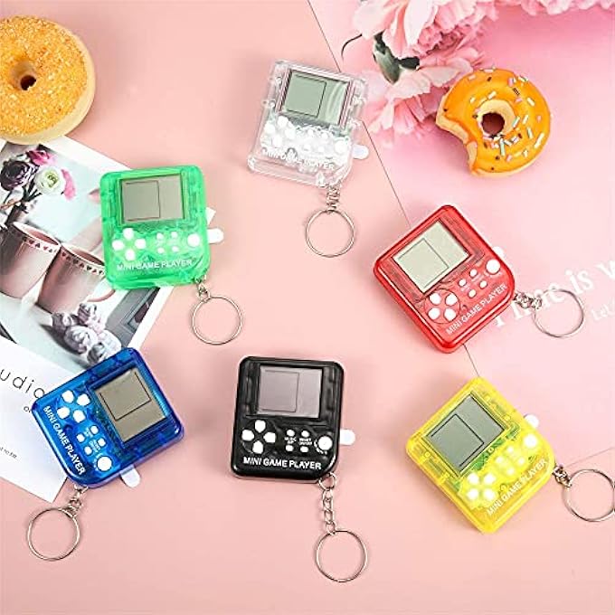 MINI BRICK GAME CONSOLE KEYCHAIN - 6 CLASSIC PORTABLE GAME TOYS IN BLACK, RED, BLUE, GREEN, YELLOW, TRANSPARENT - PERFECT BIRTHDAY PARTY FAVORS - Image 4