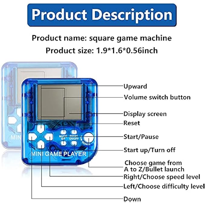 MINI BRICK GAME CONSOLE KEYCHAIN - 6 CLASSIC PORTABLE GAME TOYS IN BLACK, RED, BLUE, GREEN, YELLOW, TRANSPARENT - PERFECT BIRTHDAY PARTY FAVORS - Image 2