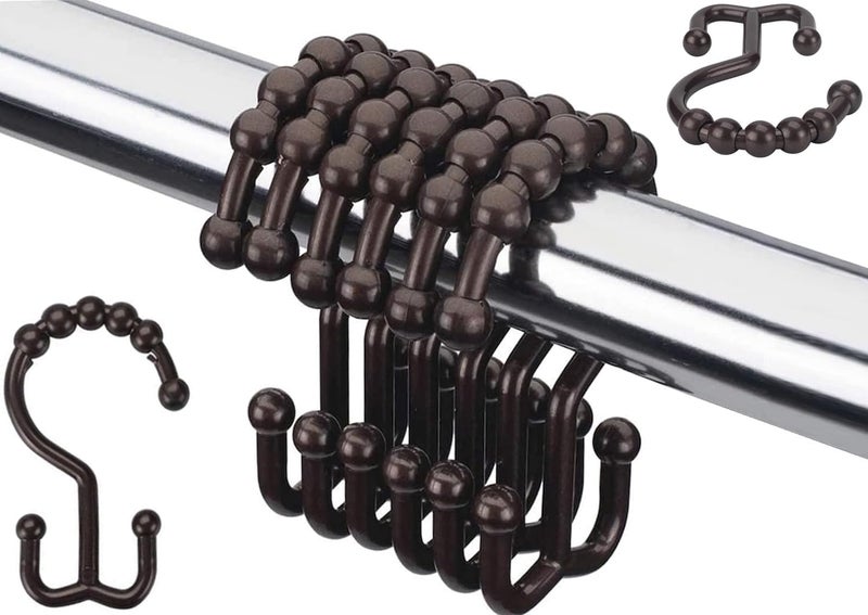 Resze 12 PCS Black Plastic Double Shower Curtain Hooks, Multi-Functional Rings for Bathroom Shower Curtain,Shower Curtain Liner and Kitchen Supplies, etc. - Image 1