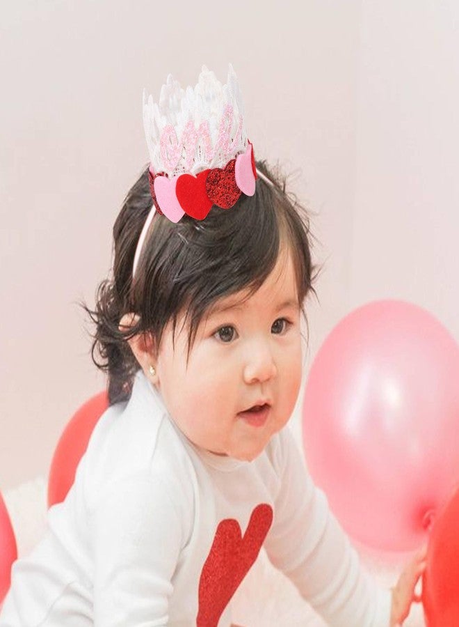Agkvw Valentine's Day 1st Birthday Crown - Our Little Sweetheart White Lace Crown, Pink and Red Hearts Birthday Decoration for Girls - Image 3