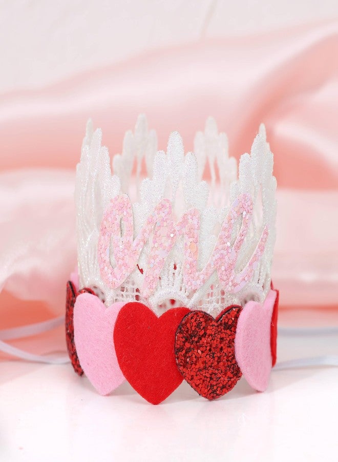 Agkvw Valentine's Day 1st Birthday Crown - Our Little Sweetheart White Lace Crown, Pink and Red Hearts Birthday Decoration for Girls - Image 1