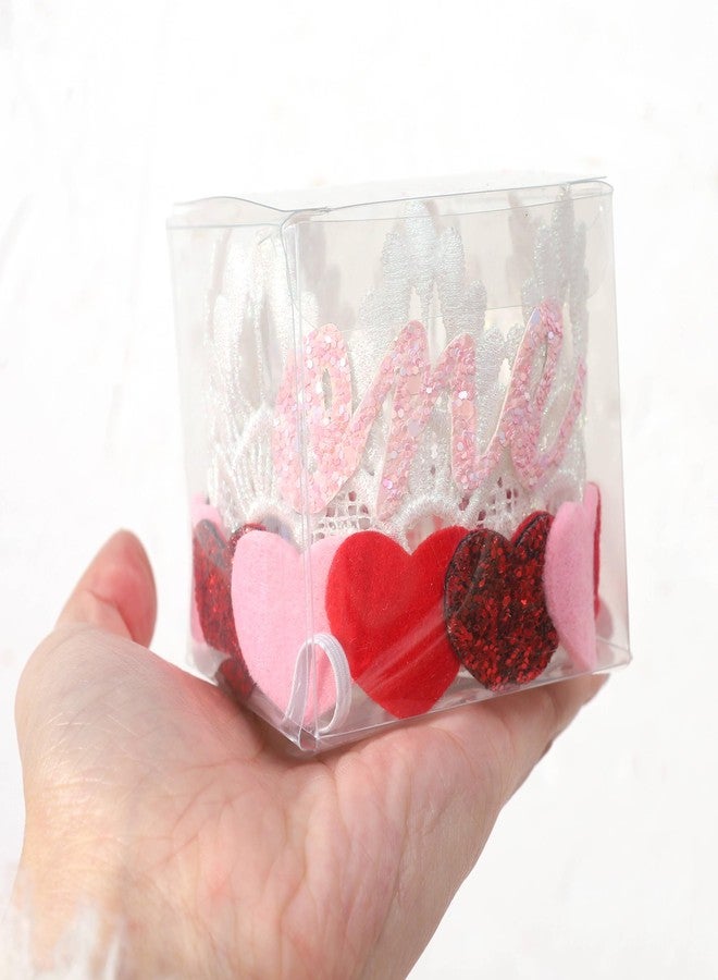 Agkvw Valentine's Day 1st Birthday Crown - Our Little Sweetheart White Lace Crown, Pink and Red Hearts Birthday Decoration for Girls - Image 4