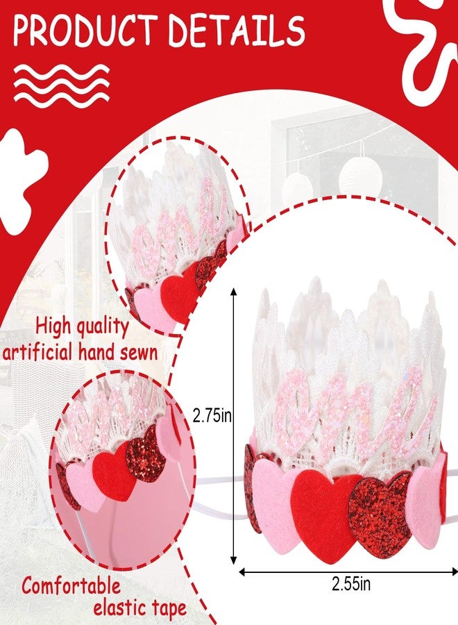 Agkvw Valentine's Day 1st Birthday Crown - Our Little Sweetheart White Lace Crown, Pink and Red Hearts Birthday Decoration for Girls - Image 5
