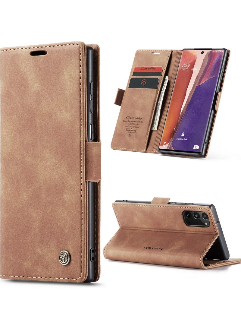 CaseMe Phone Case Luxury PU Leather Design 013 Flip Cover Card Slot Holder Cover For Samsung Galaxy Note 20 (Brown)  - Image 1